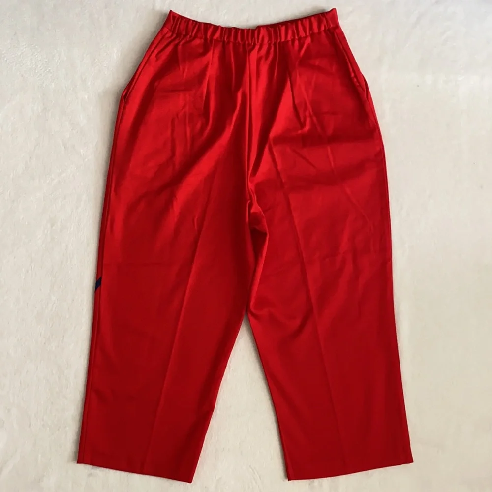 {VTG} The Frog Pond | 80s Embroidered Flags High Waisted Pleated Capri Pants Red - Picture 13 of 16